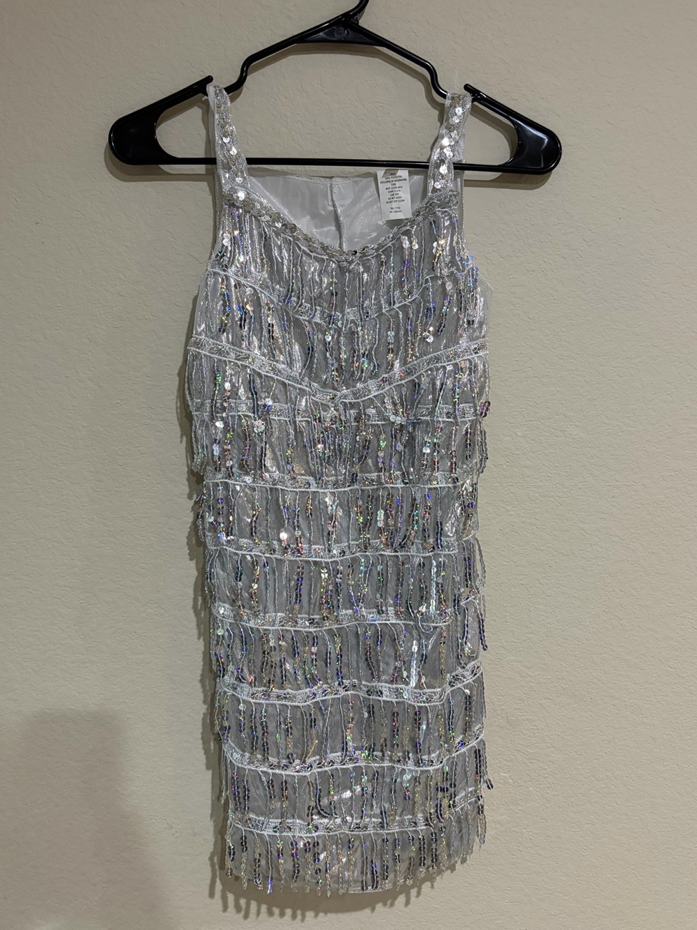 Target Womens Large Silver Flapper Costume Sequin Fringe Dress Halloween Disco